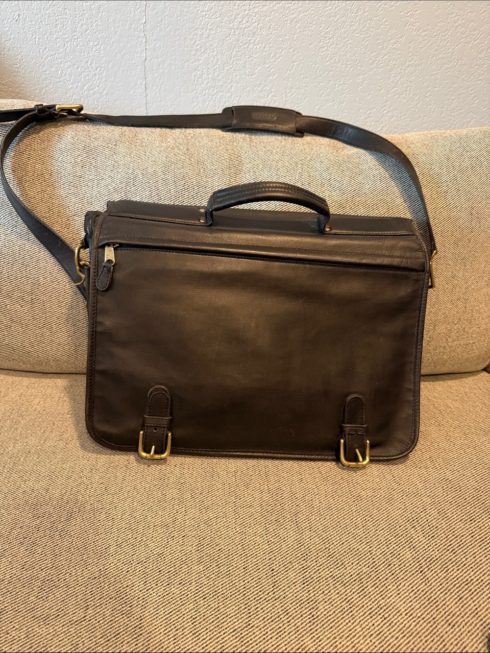 COACH Men's Leather Briefcase Messenger Bag - Black